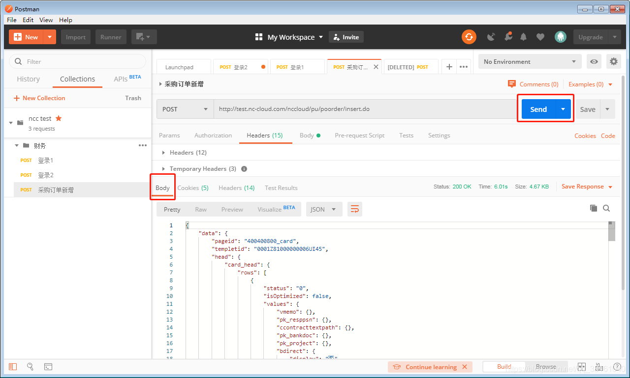 点击 send 返回正常 JSON 数据